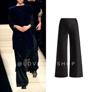 Runway | Giorgio Armani Black Wide Leg Pants | Flat Panel Italian Silk Blend